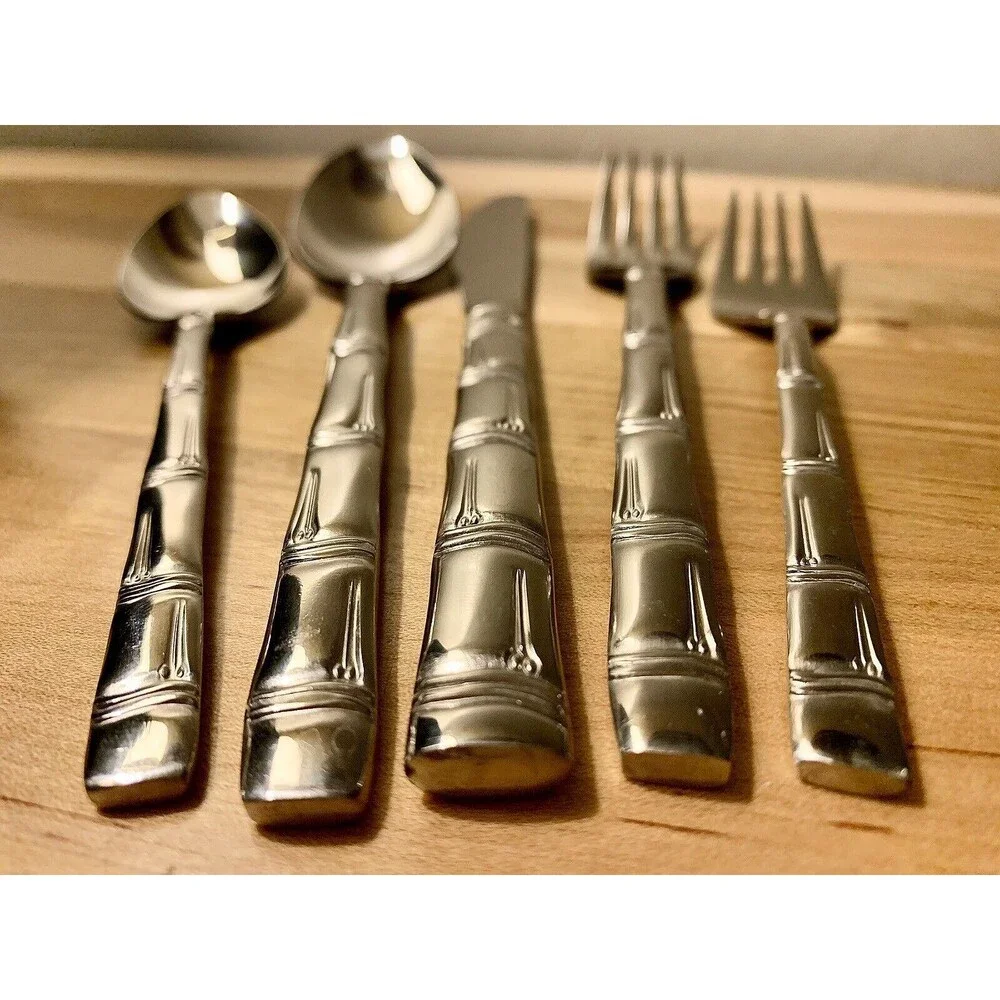 Vintage Oxford Hall Lanai Bamboo Flatware Stainless Steel 10 pc Lot Japan